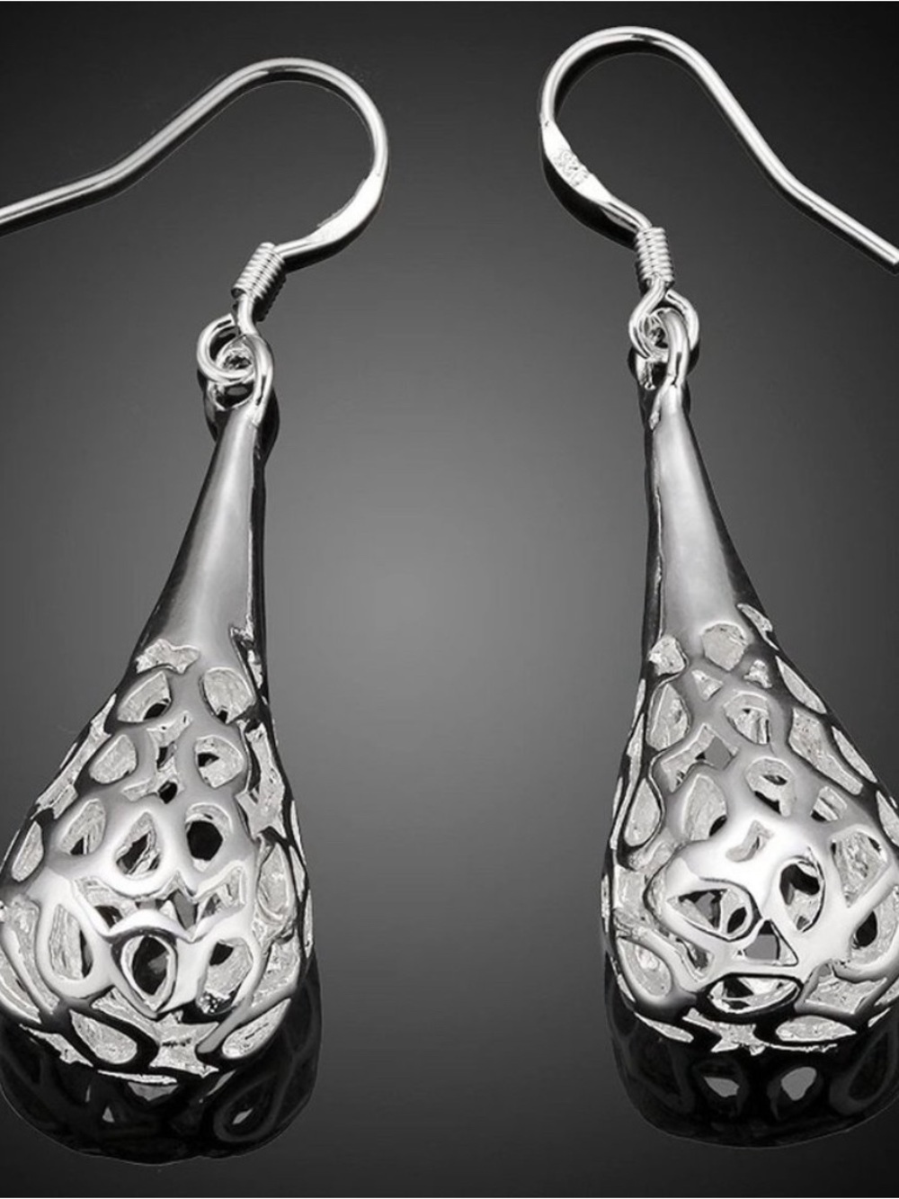 Beautiful 3D Waterdrop Earrings Solid Sterling Silver " Hypoallergenic "